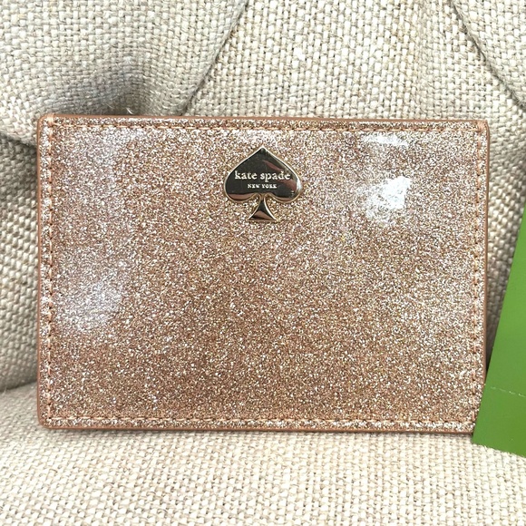 NEW Kate Spade Glitter Bug Graham Sparkling Card Case Holder, Rose Gold Pink - Picture 5 of 6
